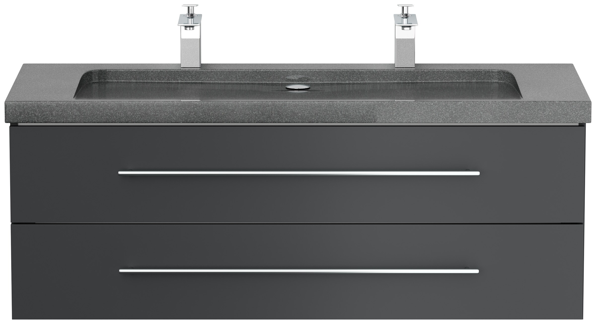 Badm&ouml;bel Granit G654 YAMO 130 cm 2 Hahnl&ouml;cher SoftClose wei&szlig; hochglanz 