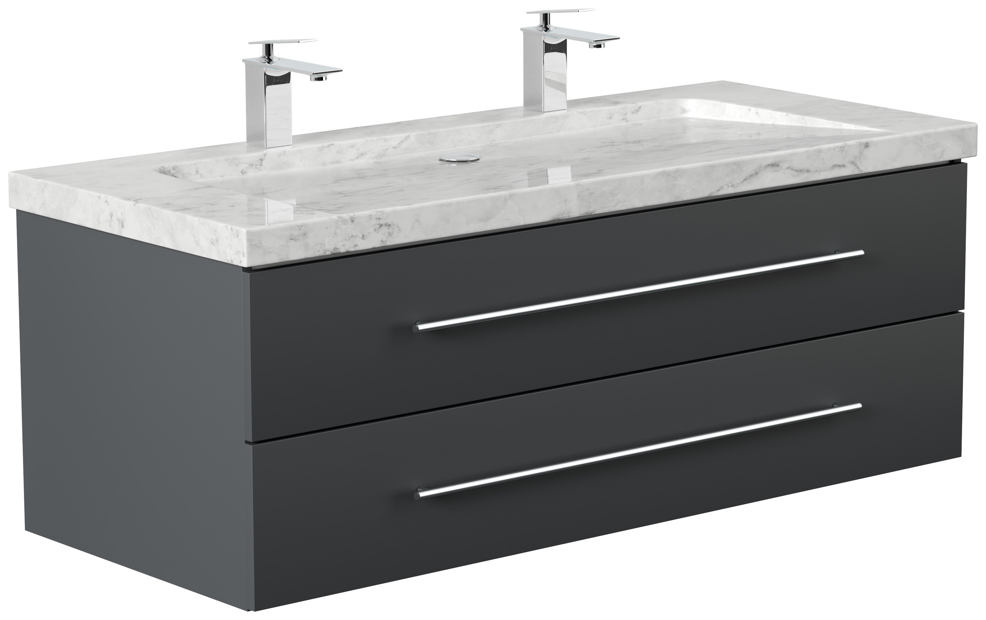 Badm&ouml;bel Marmor Carrara White YAMO 130 cm 2 Hahnl&ouml;cher SoftClose wei&szlig; hochglanz 