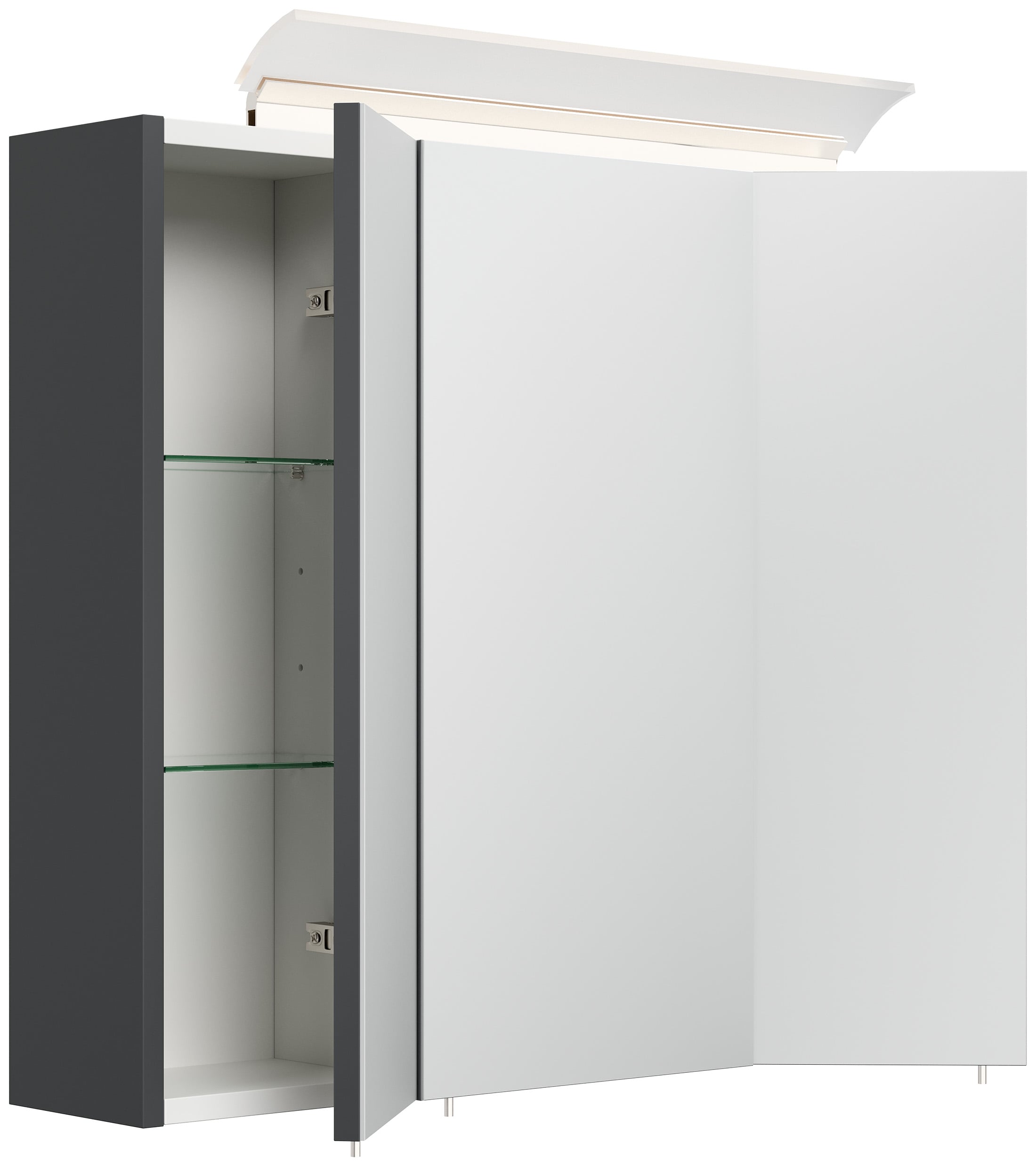 Spiegelschrank 70cm inkl. Design LED-Lampe und Glasb&ouml;den weiss hochglanz 