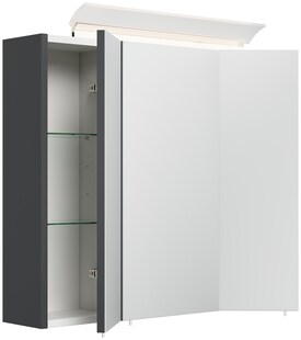 Spiegelschrank 70cm inkl. Design LED-Lampe und Glasböden weiss hochglanz 