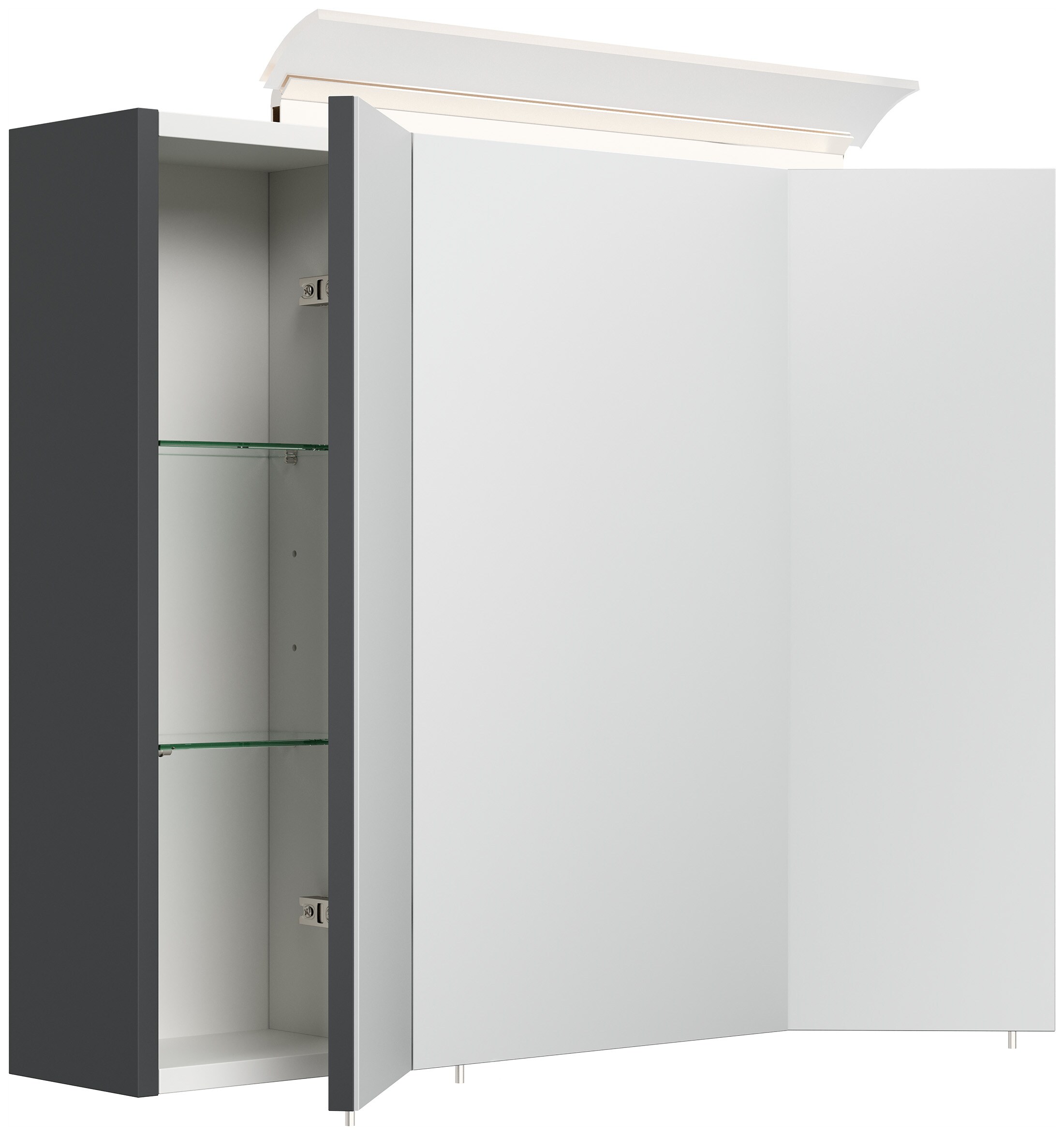 Spiegelschrank 75cm inkl. Design LED-Lampe und Glasb&ouml;den weiss hochglanz 