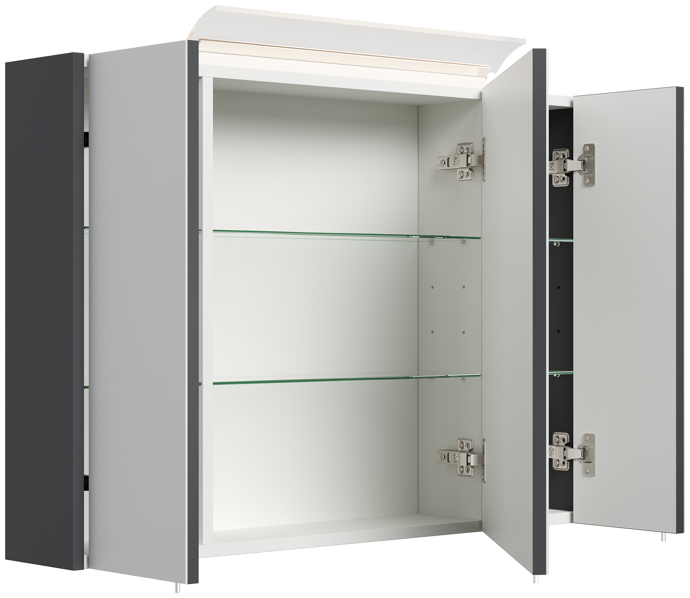 Spiegelschrank 90cm inkl. Design LED-Lampe und Glasb&ouml;den weiss hochglanz 