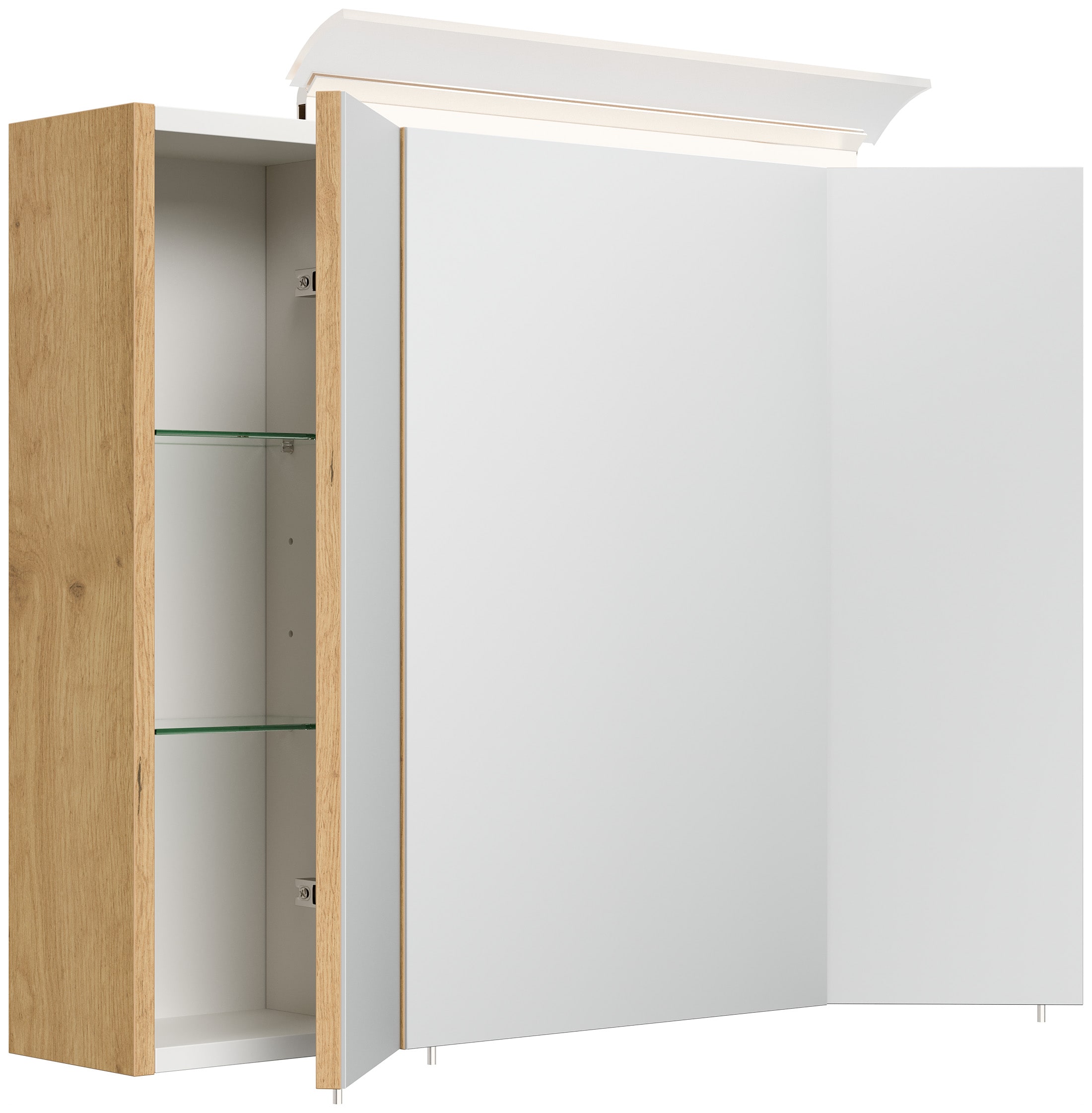 Spiegelschrank 80cm inkl. Design LED-Lampe und Glasb&ouml;den weiss hochglanz 