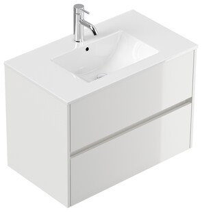 Badmöbel Limes & Waschtisch 80cm 2 Greifraum SoftClose Auszüge weiß Hgl 