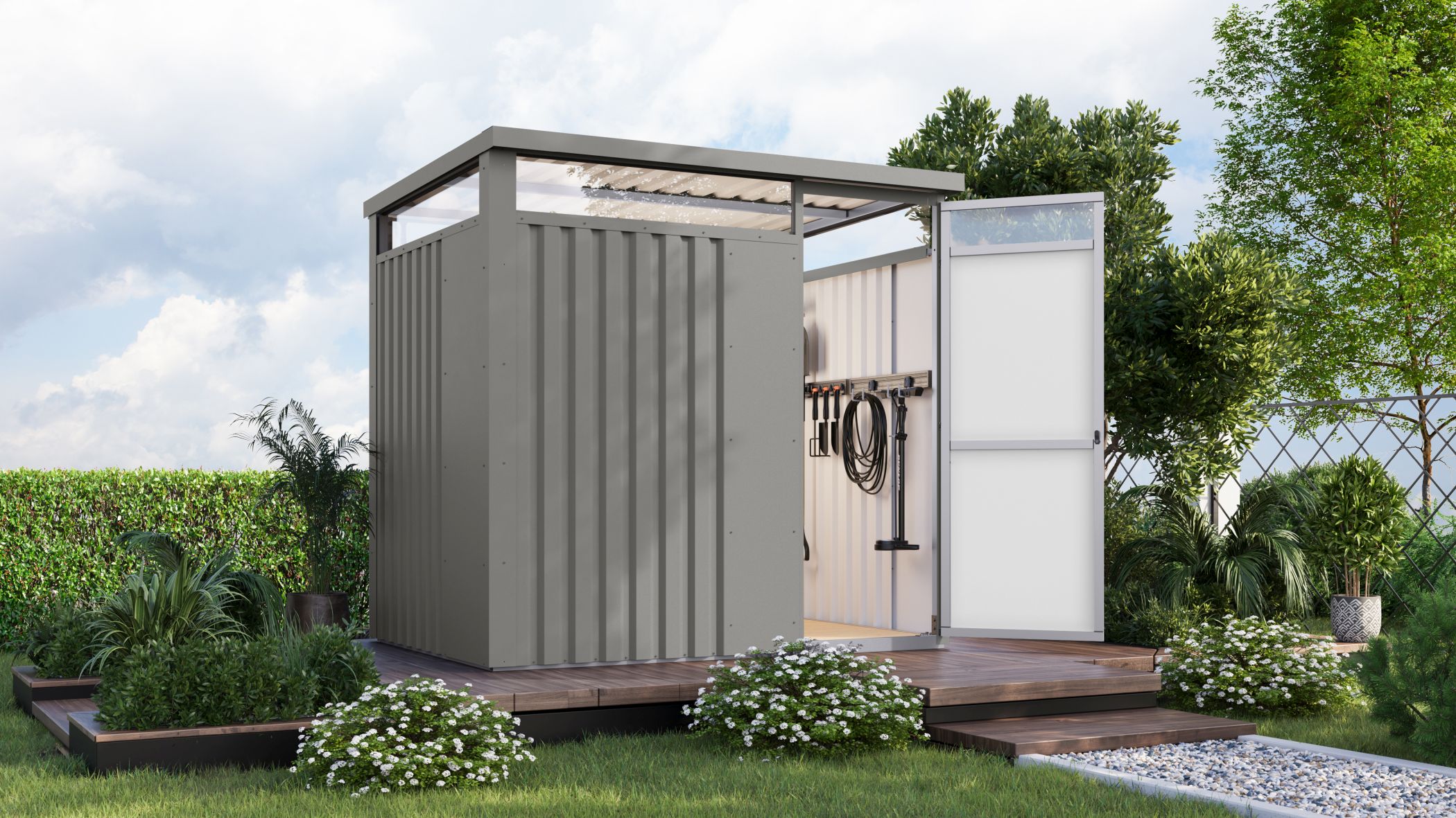 Karibu Gartenhaus Superline XXL im Set mit Anbaudach 2,25 m anthrazit 