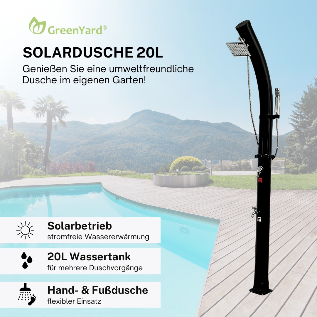GreenYard Solardusche mit 20L Tank und Handbrause 