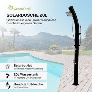 GreenYard Solardusche mit 20L Tank und Handbrause 