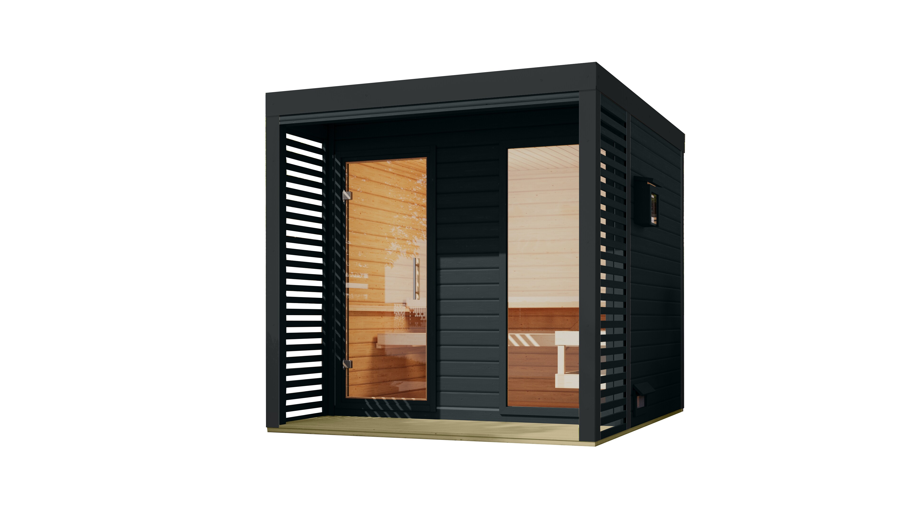 Karibu Saunahaus Angelus XL inkl. Anbau und Saunaofen integr. Strg. 