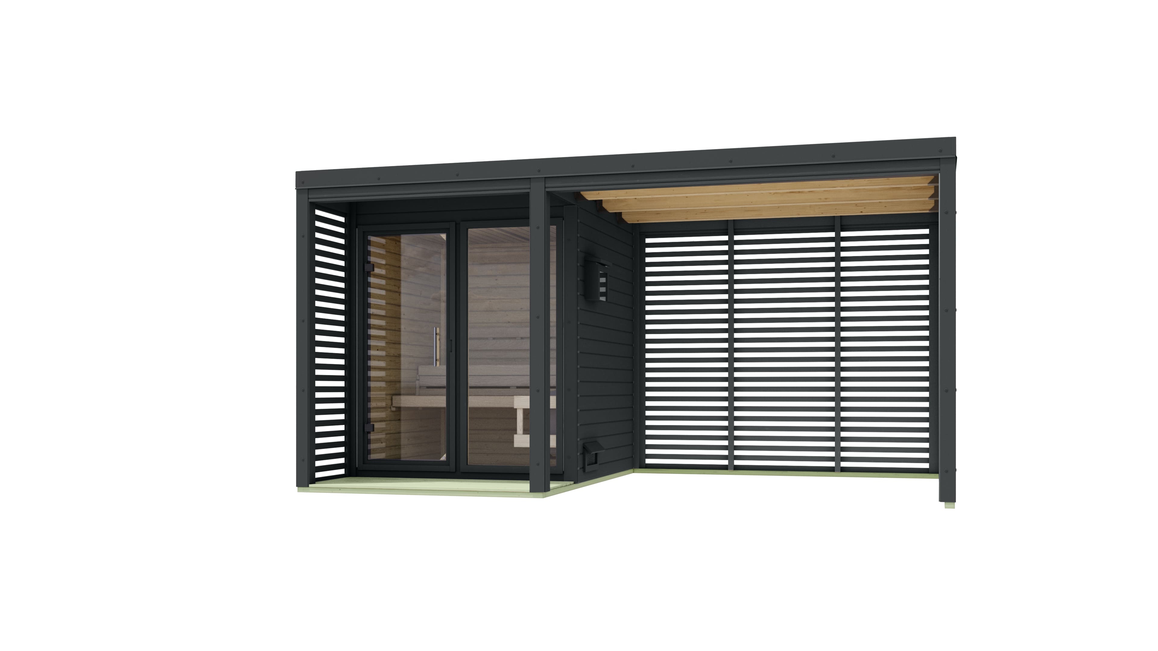 Karibu Saunahaus Angelus XL inkl. Anbau und Saunaofen integr. Strg. 