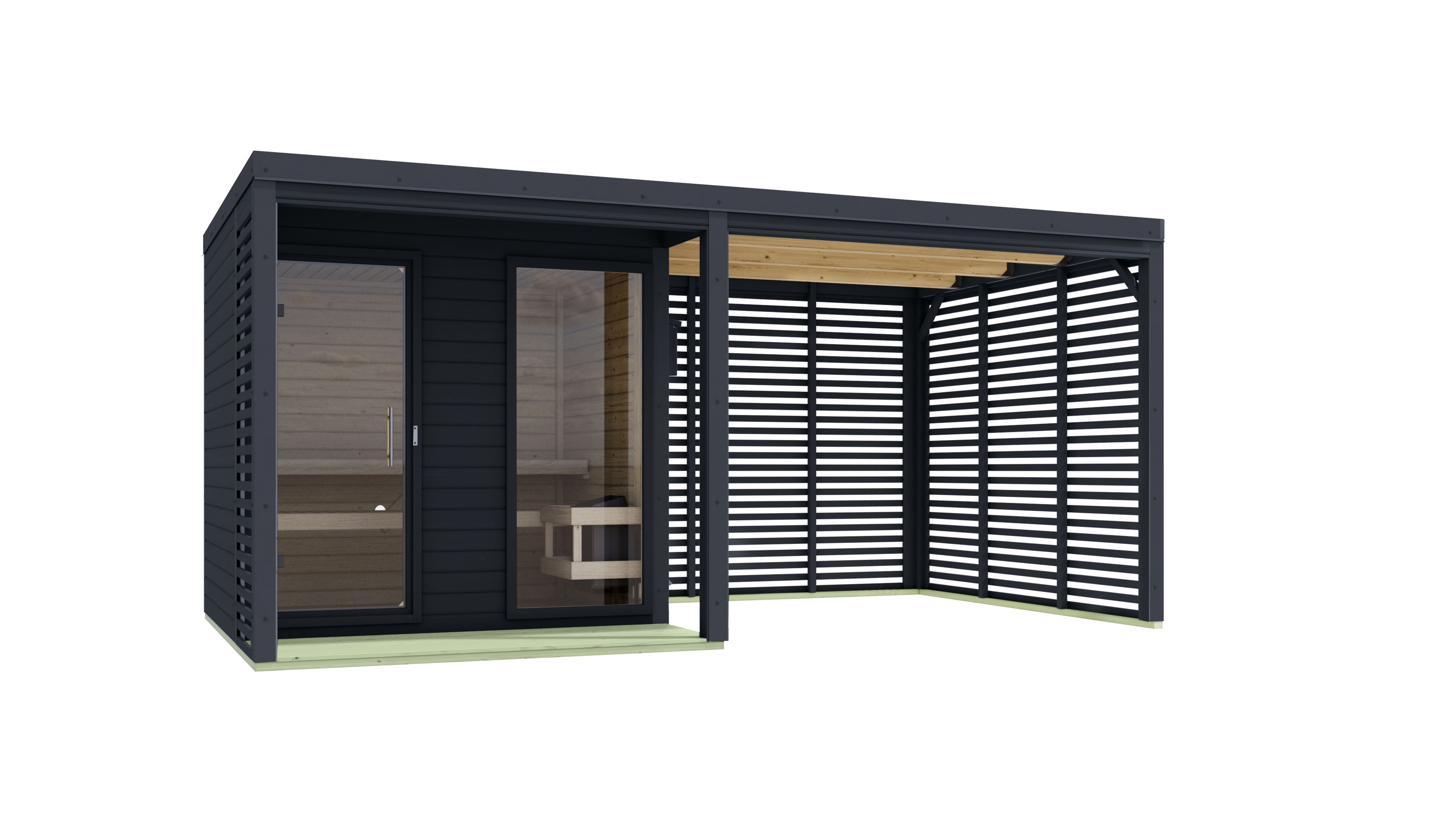 Karibu Saunahaus Angelus XL inkl. Anbau und Saunaofen integr. Strg. 