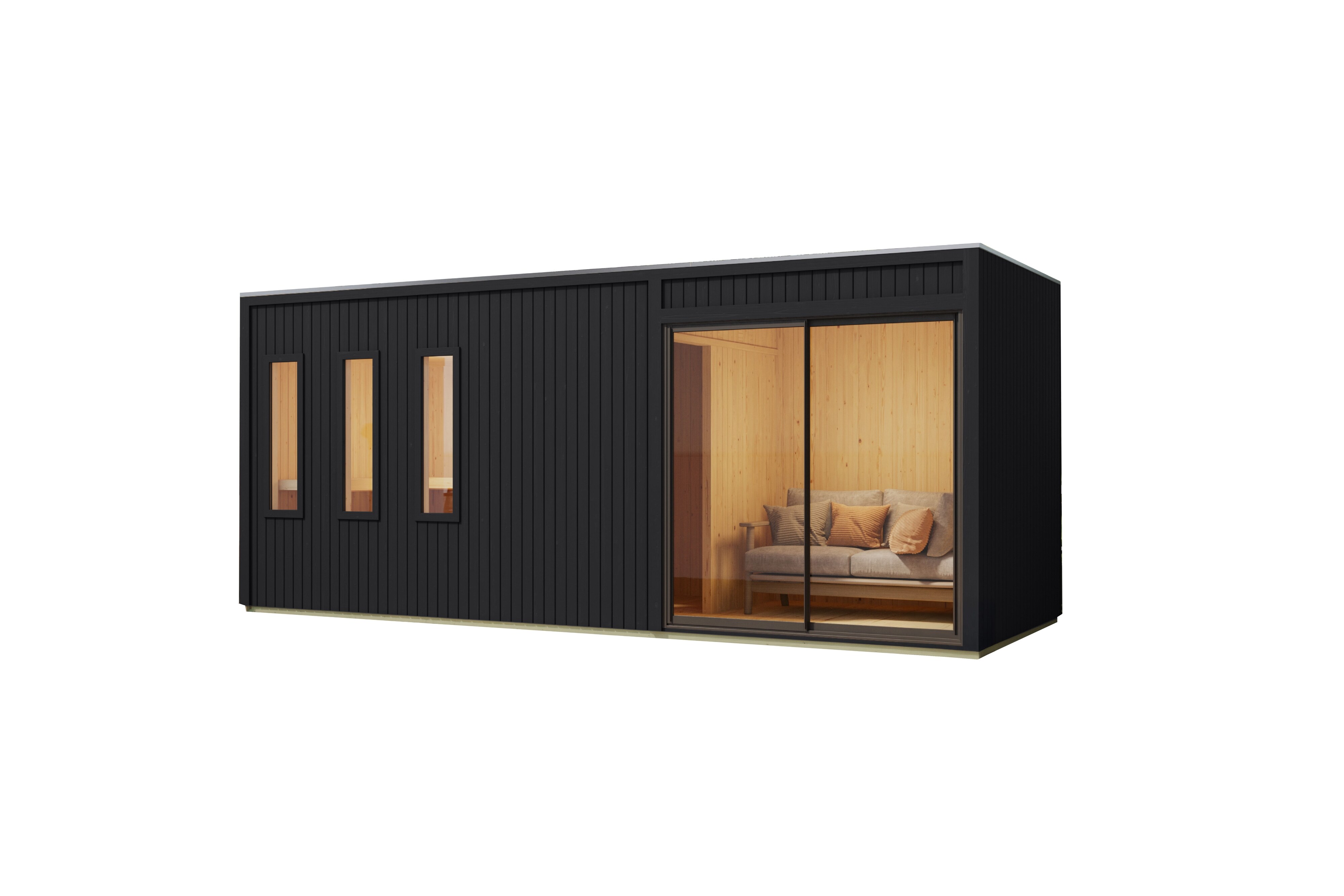 Karibu Saunahaus Ambra in natur oder schwarz inkl. Saunaofen 9kW integr. Strg. 