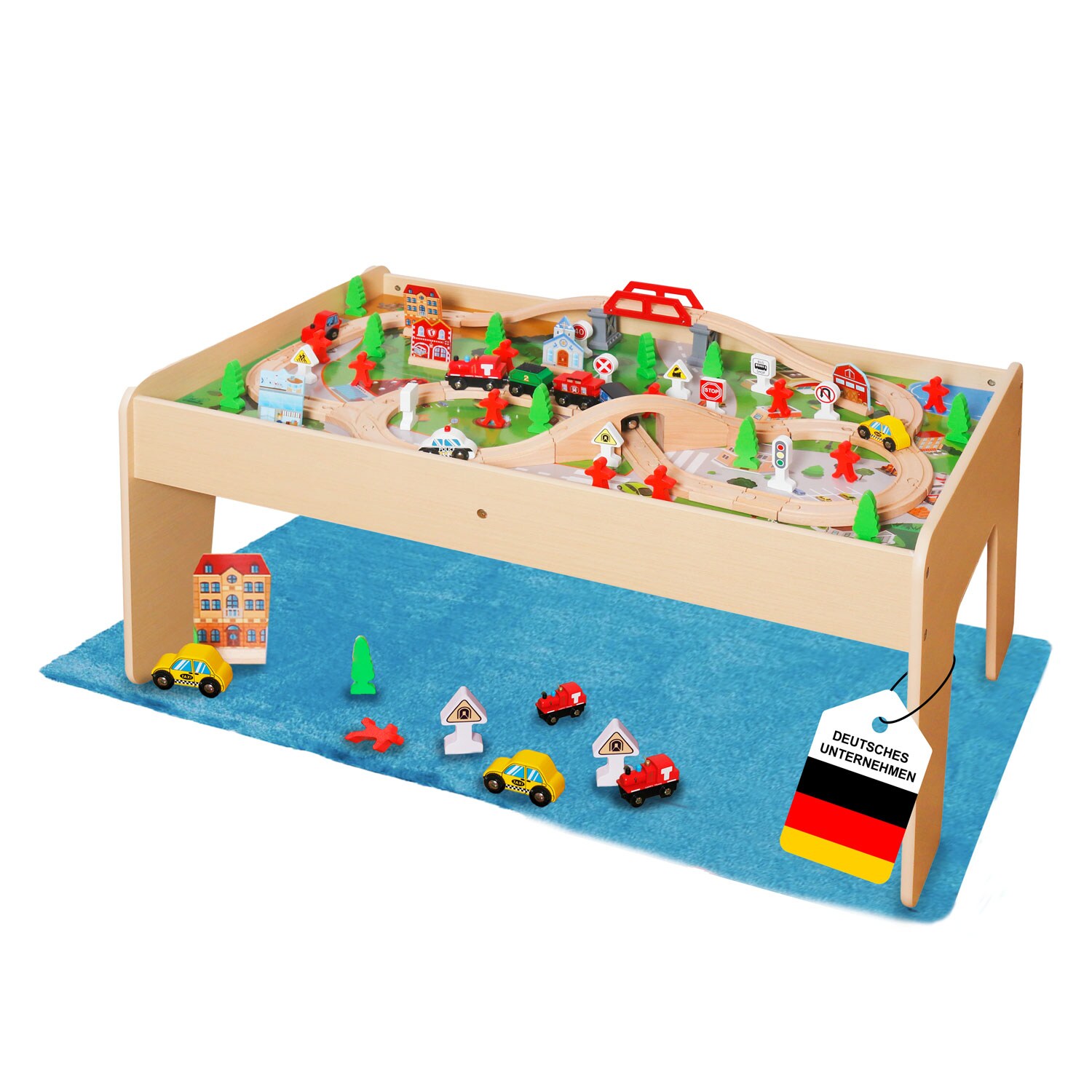 Coemo Spieltisch mit 90-tlg. Holzeisenbahn Farbe Natur 