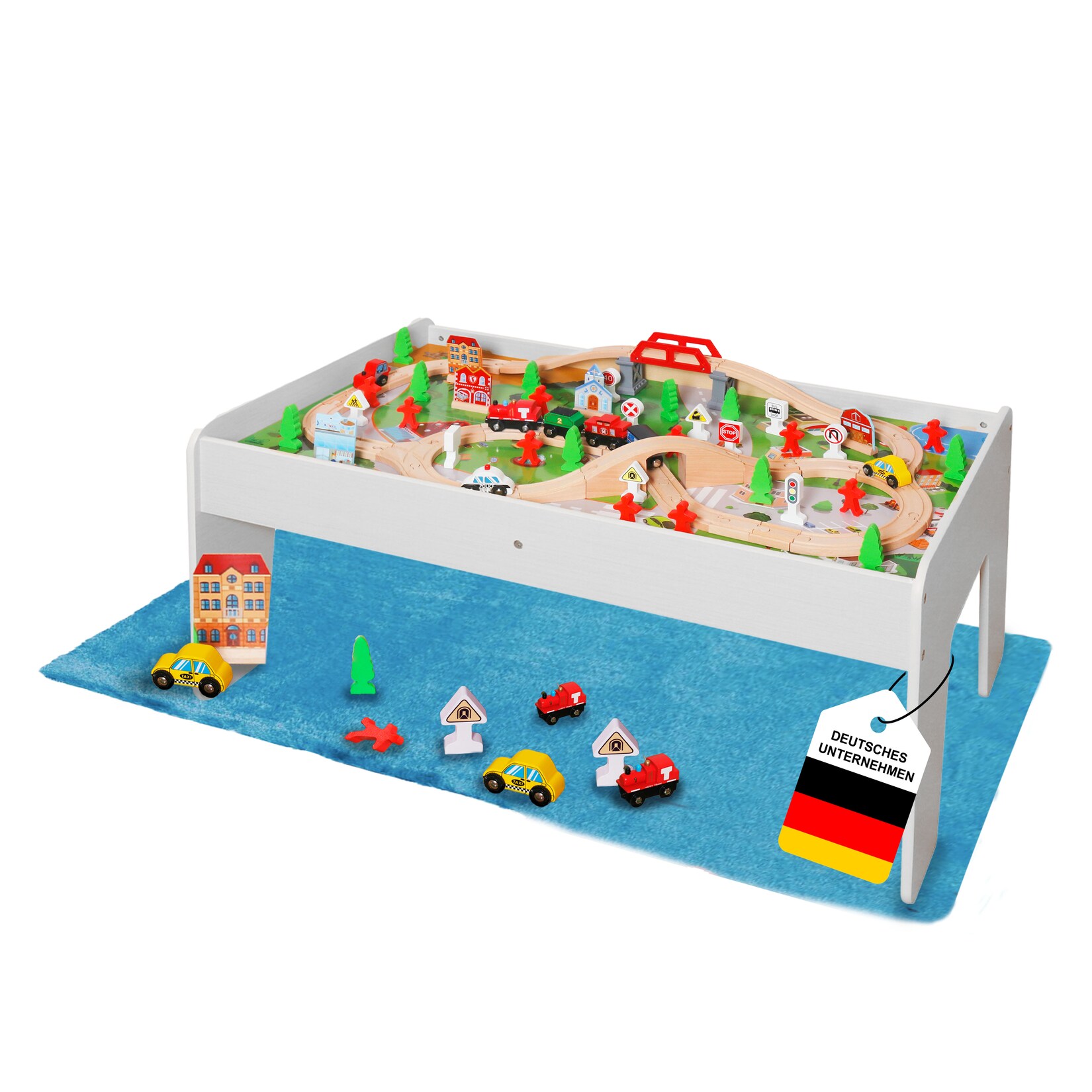 Spieltisch mit 90-tlg. Holzeisenbahn Farbe Weiß