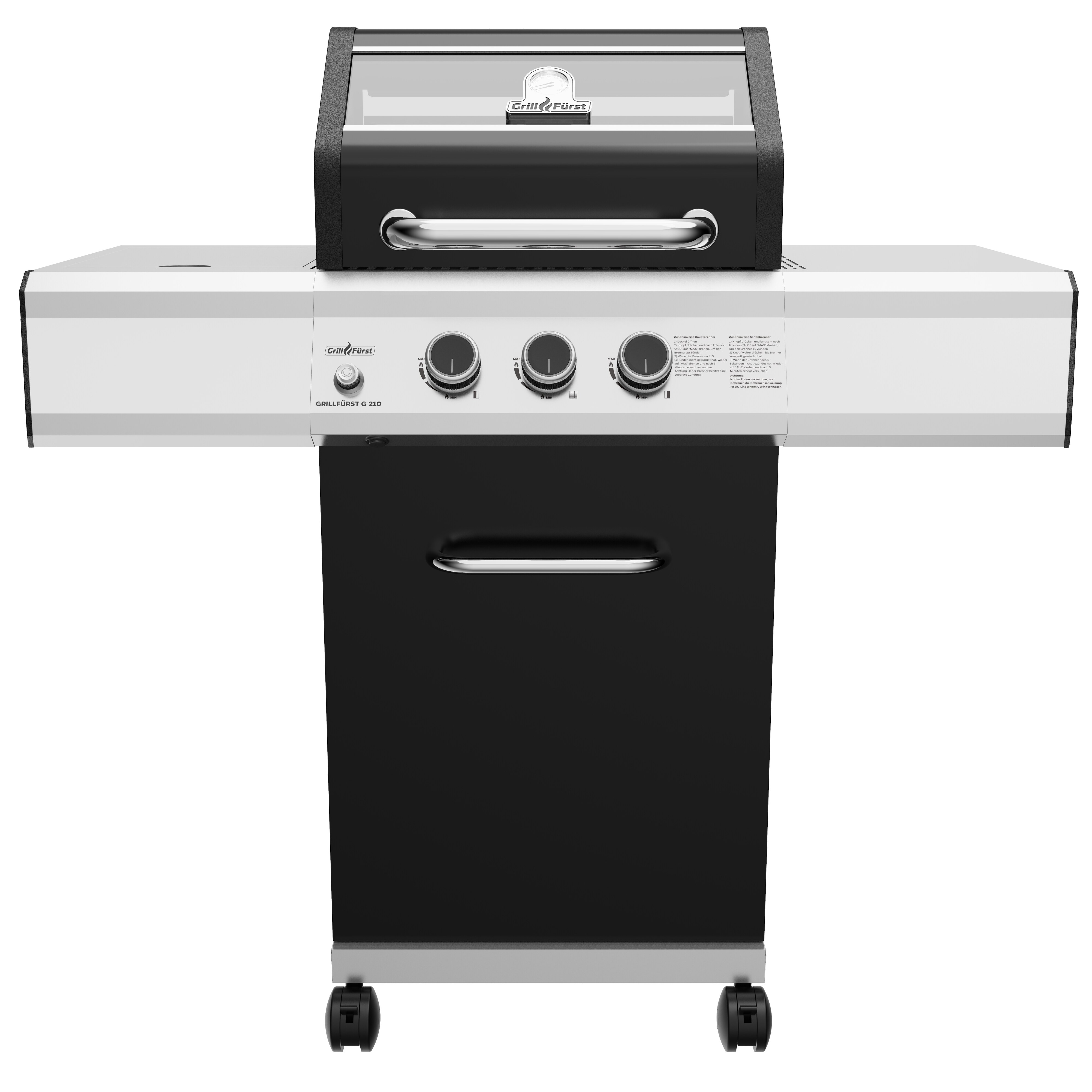 Grillf&uuml;rst G210G 2-Brenner Gasgrill mit Hochtemperaturbrenner und Gusseisen Rosten 