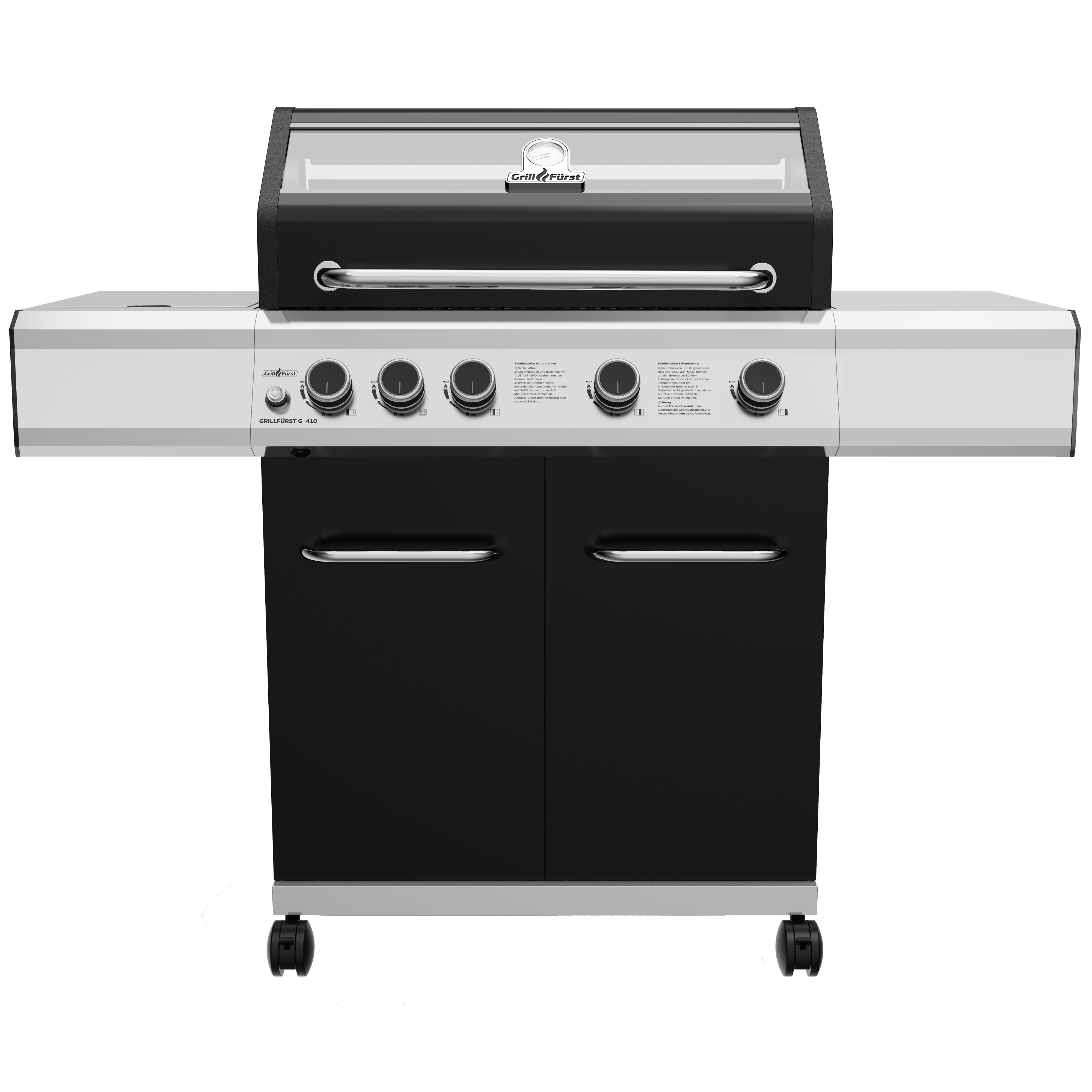 Grillf&uuml;rst G410G 4-Brenner Gasgrill mit Hochtemperaturbrenner und Gusseisen Rosten 