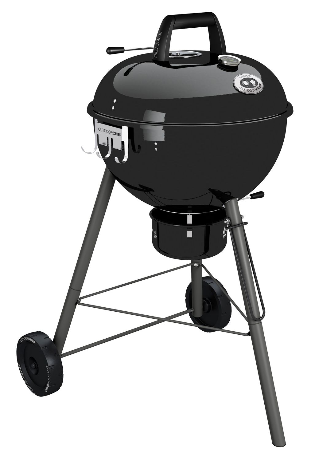 Outdoorchef Holzkohle Kugelgrill Chelsea 480 C schwarz - Holzkohlegrill mit innovativem Trichtersystem 
