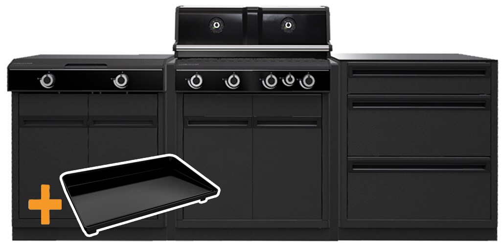 HEAT Outdoor Küche - Die Grillstation PLUS - HEAT X-415 + X-245 + Schrankmodul - inkl. XL Plancha
