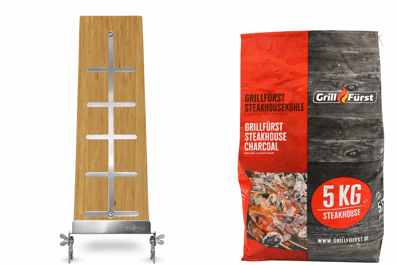 Grillf&uuml;rst Flammlachs Starter-Set Flammlachsbrett und Steakhouse Grillkohle 5kg 