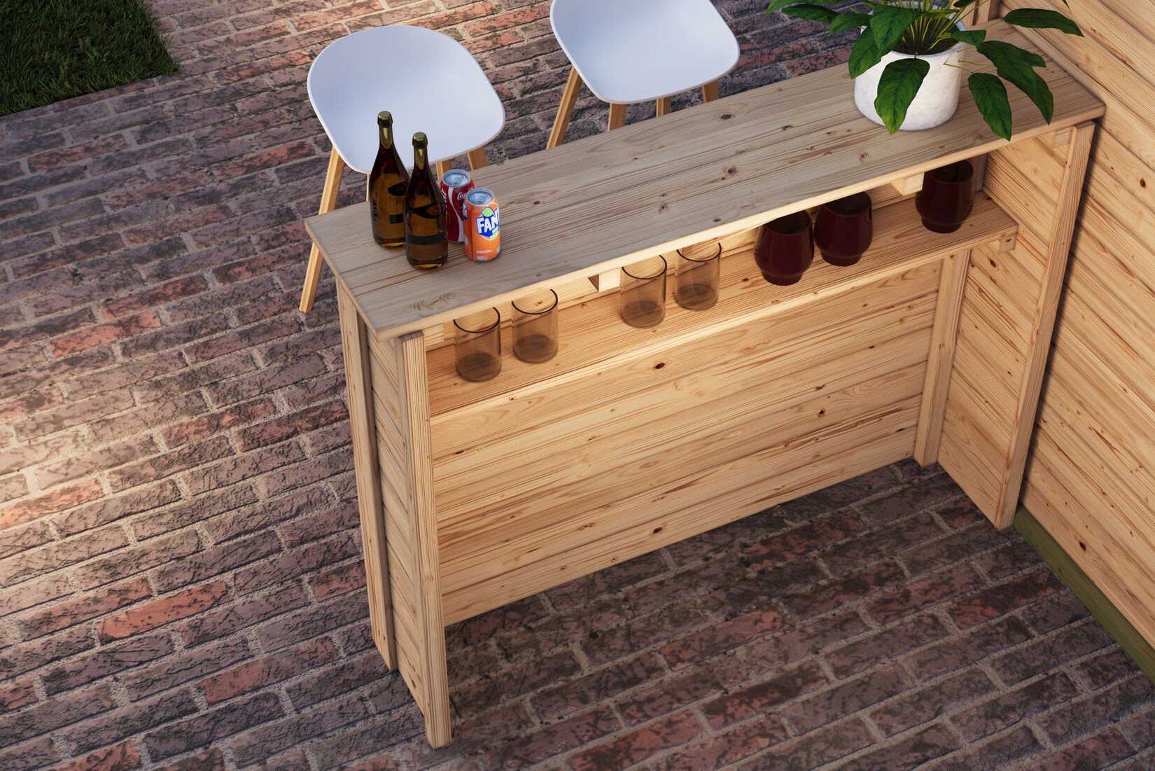Karibu Holztheke Poolbar Stehtheke 28mm mit integrierter Ablage