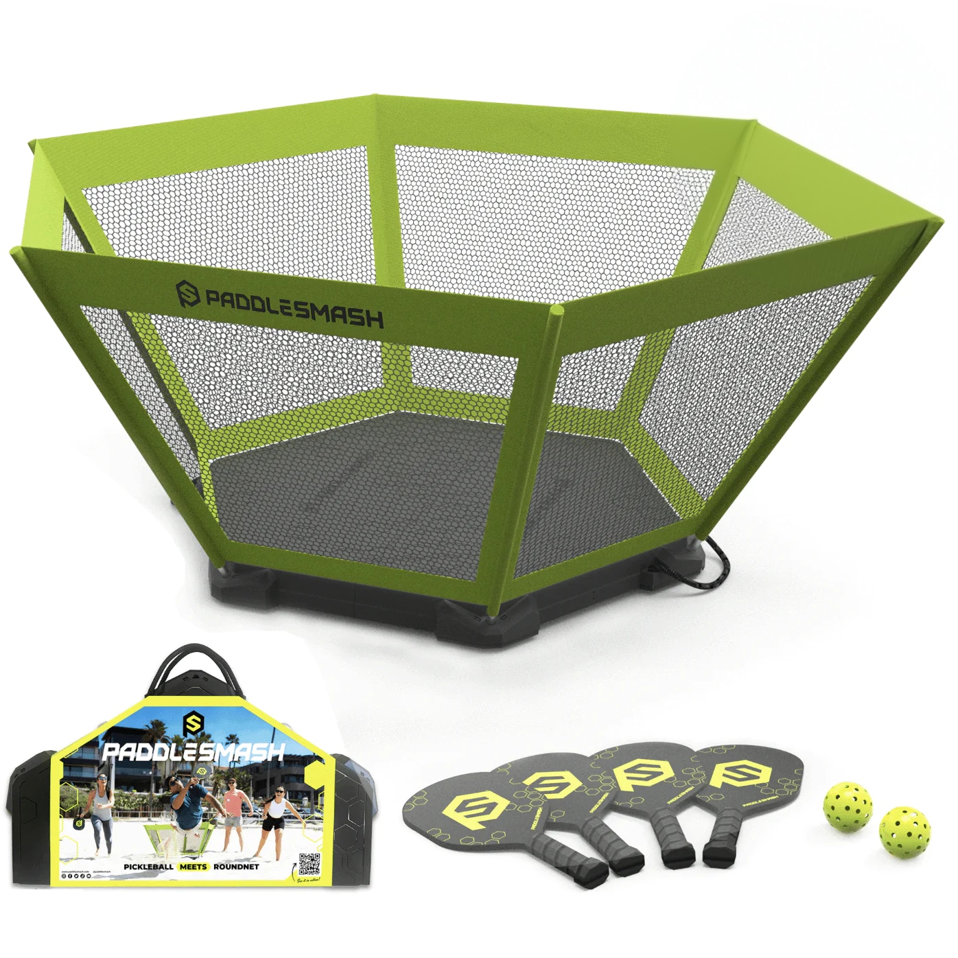 PaddleSmash 2in1 Pickleball & Roundnet Spiel mit faltbarer Basis (&Oslash; 90 cm) 