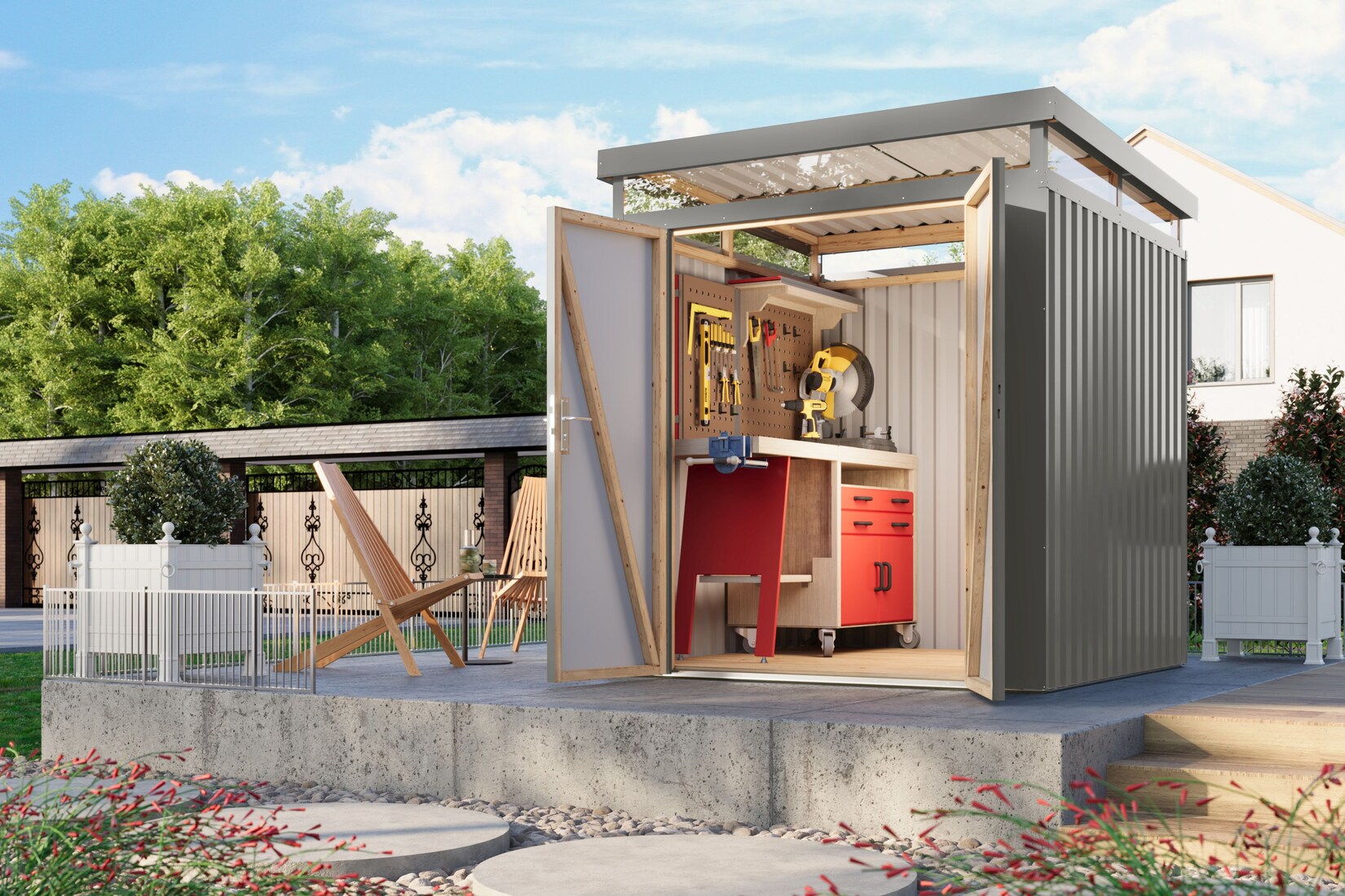 Metallgerätehaus Boldmere XXL im Set mit Anbaudach 2 m