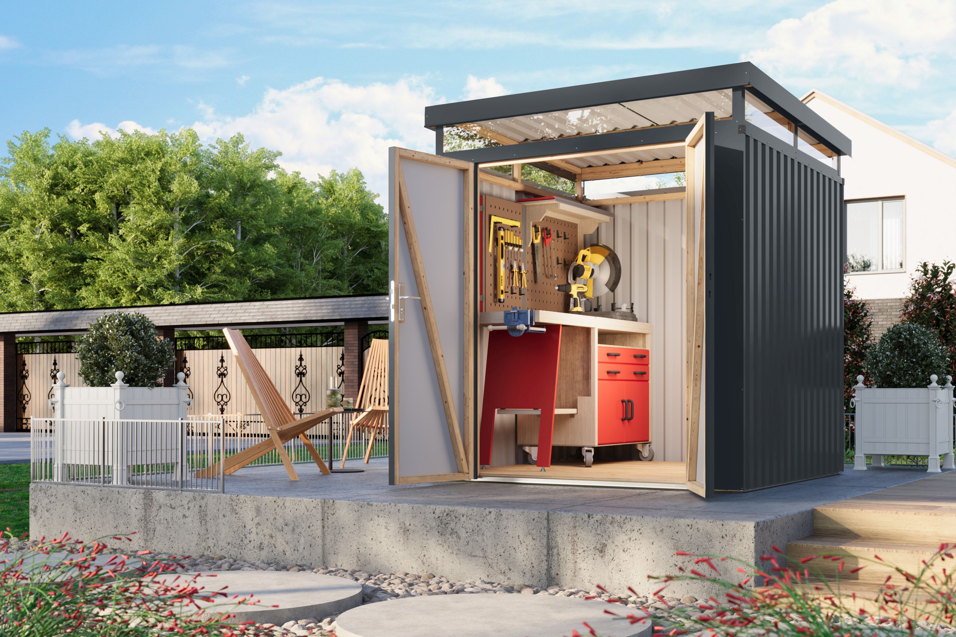 Metallger&auml;tehaus Boldmere XXL im Set mit Anbaudach 2 m 