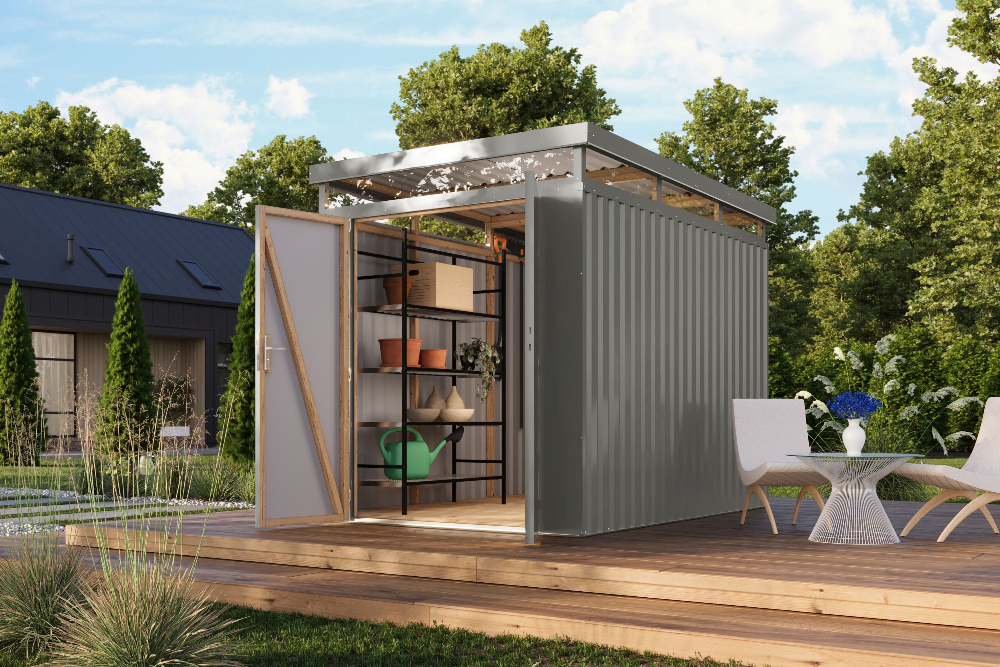 Metallger&auml;tehaus Boldmere XXL im Set mit Anbaudach 2 m 