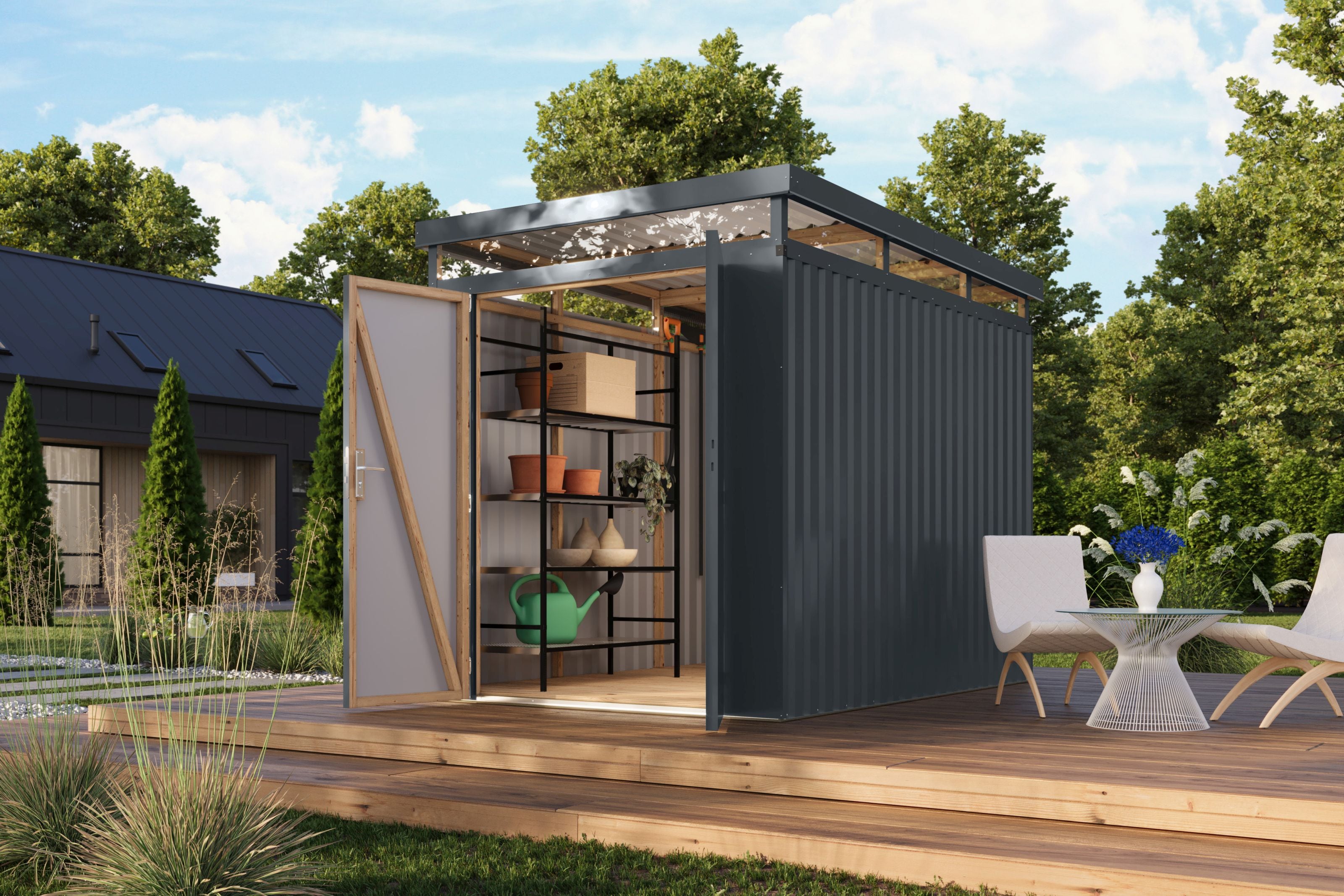 Metallger&auml;tehaus Boldmere XXL im Set mit Anbaudach 2 m 