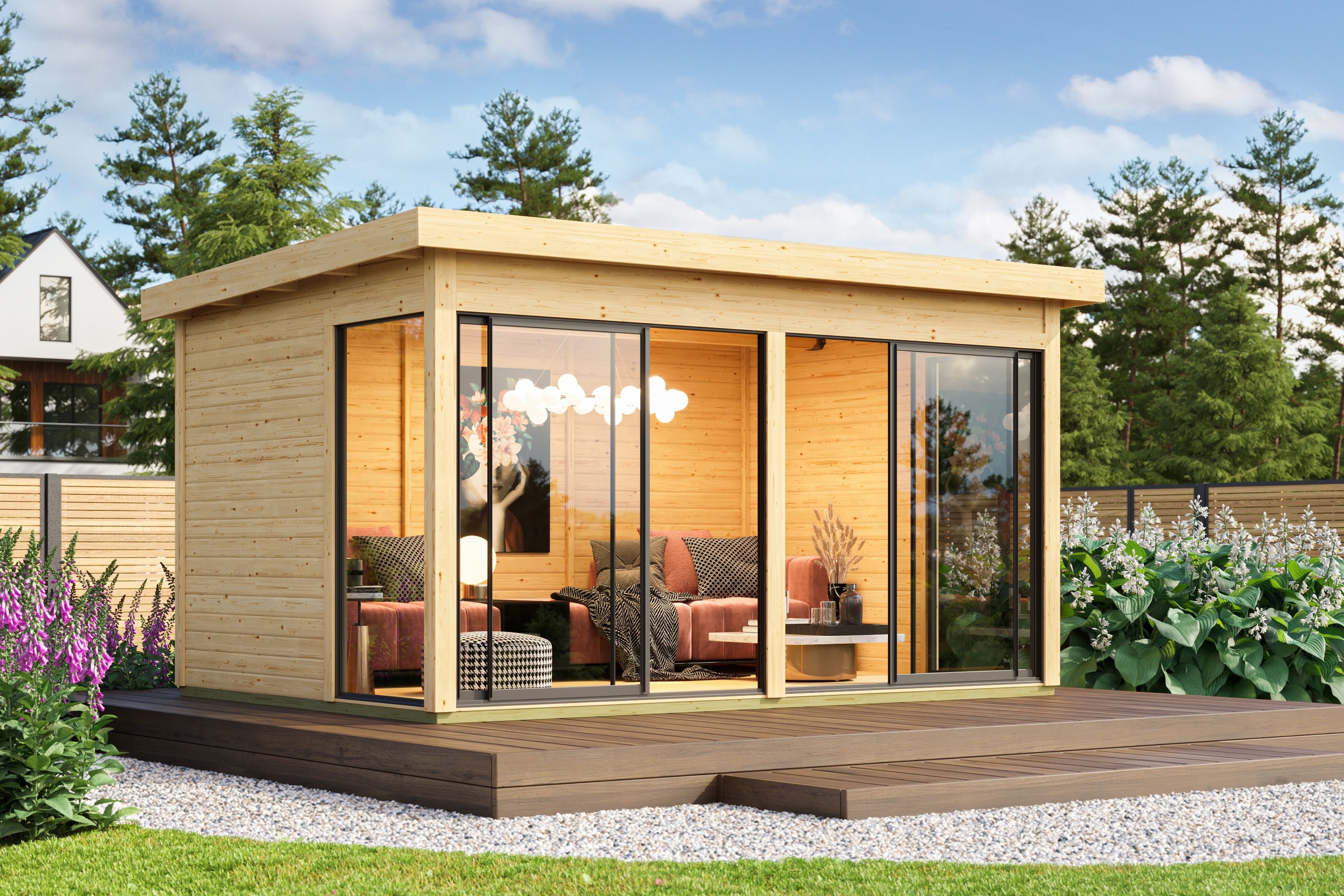Karibu Gartenhaus Frisco Deluxe 38 mm mit Schiebet&uuml;ren 