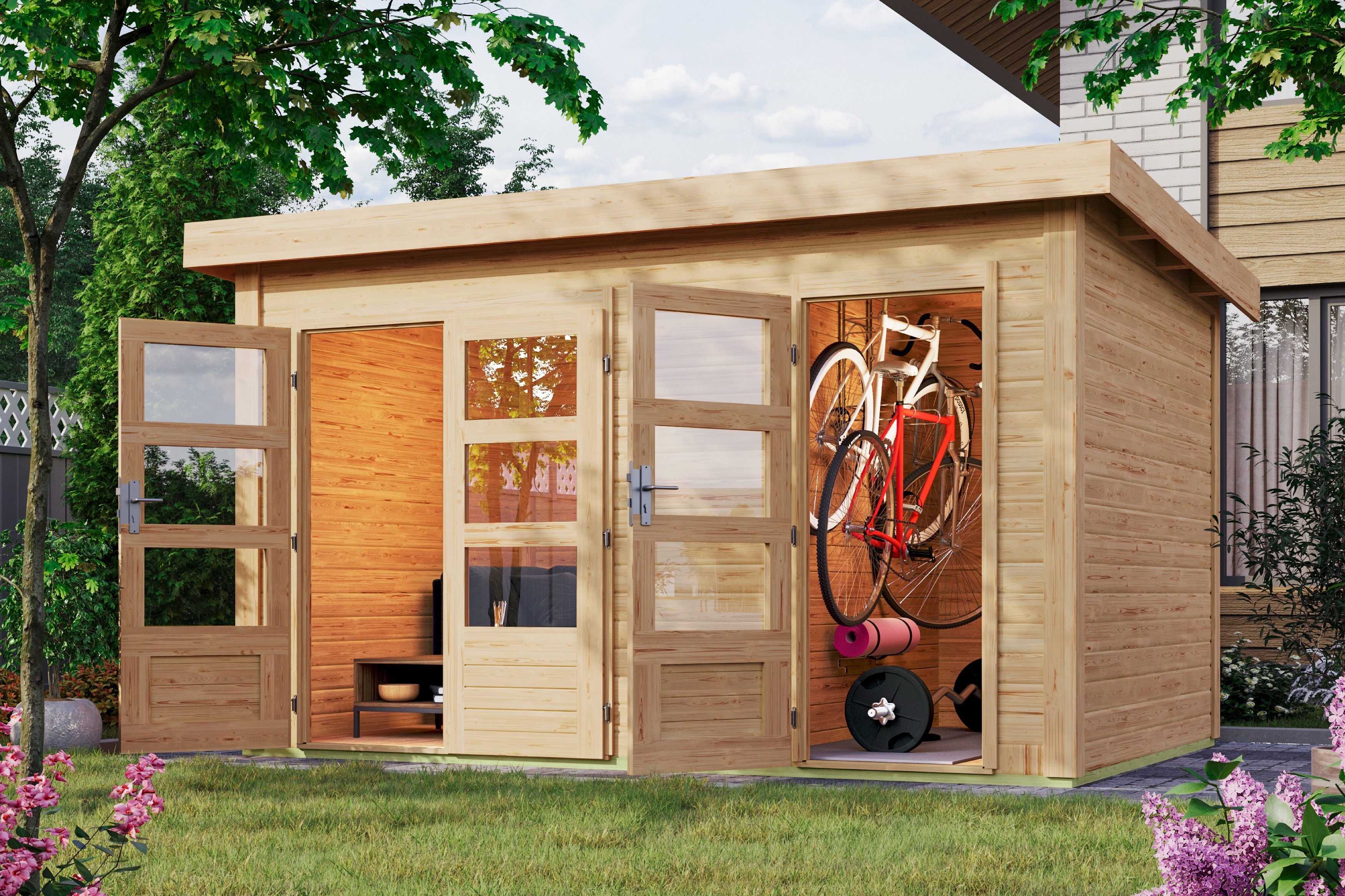 Karibu Gartenhaus Goldbach Flachdach 38 mm Wandst&auml;rke 
