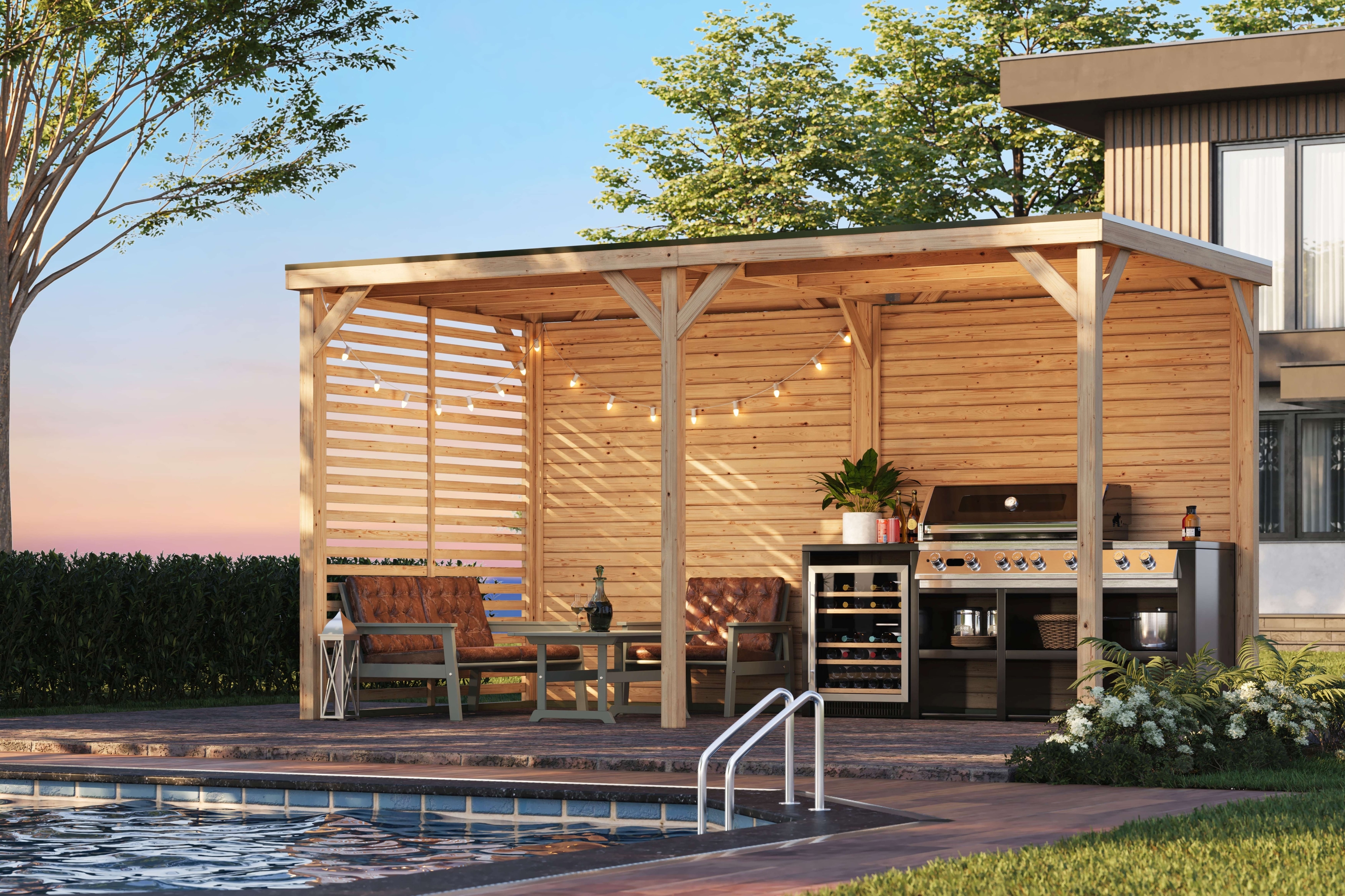 Karibu Grillunterstand Rocky Pavillon Doppel Set 
