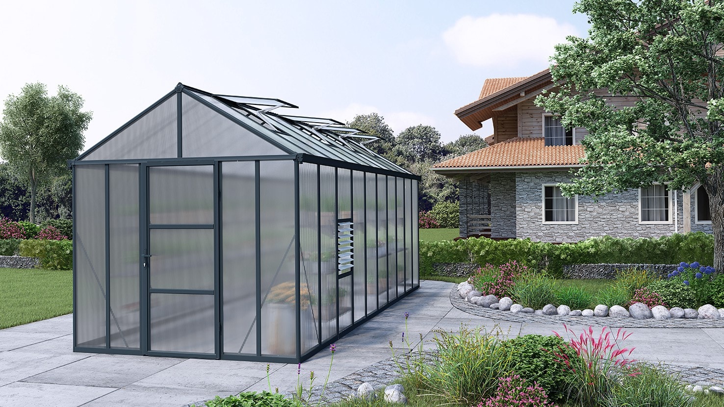 Palram - Canopia | Glory 6x2.5 Gew&auml;chshaus, anthrazit, 10 mm Stegplatten 