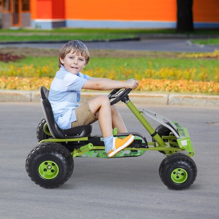 HOMCOM Go Kart Kinder Kettcar Tretauto Tretfahrzeug mit Handbremse