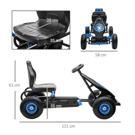 HOMCOM Go Kart mit verstellbarem Schalensitz 121L x 58B x 61H cm