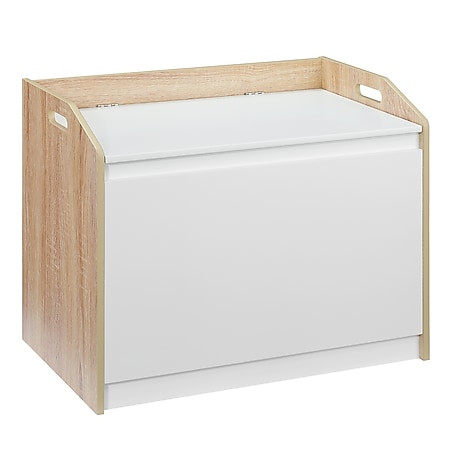 HOMCOM Sitzhocker aufbewahrungstruhe, vielseitig nutzbar Weiß/Natur 62,4 x 40 x 51,5 cm (BxTxH) | 