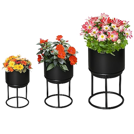 Outsunny Blumenständer Set mit Abflusslöcher schwarz Ø22 x 41H cm | 