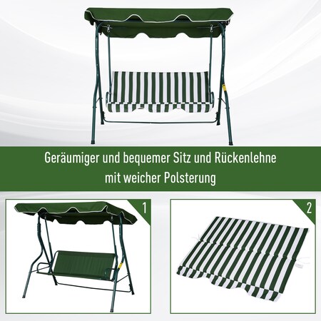 Outsunny Hollywoodschaukel als 3-Sitzer grün, weiß 170 x 110 x 153 cm  (LxBxH) | bei Marktkauf online bestellen