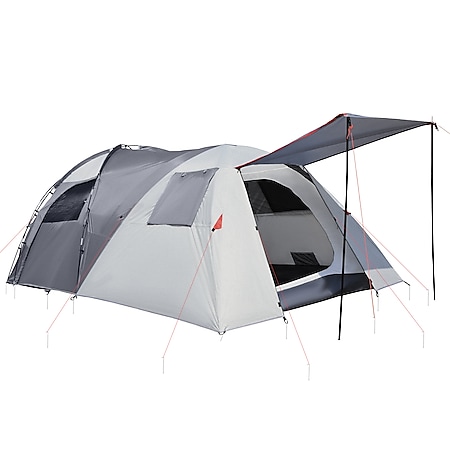 Outsunny Campingzelt mit atmungsaktivem Netz und mobiler Matte grau 490L x 250B x 185H cm | familienzelt 4-5 mann outdoor-tunnelzelt zwei-raum-campingzelt 