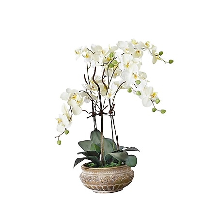 Kunstpflanze Orchidee mit Übertopf aus Keramik Weiß 