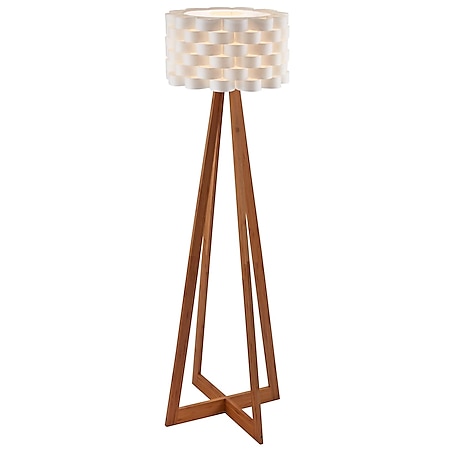 Design Stehlampe mit Papierschirm und Holzfuß, ca. 150 cm hoch, weiß/natur Flocht Weiß/Braun 