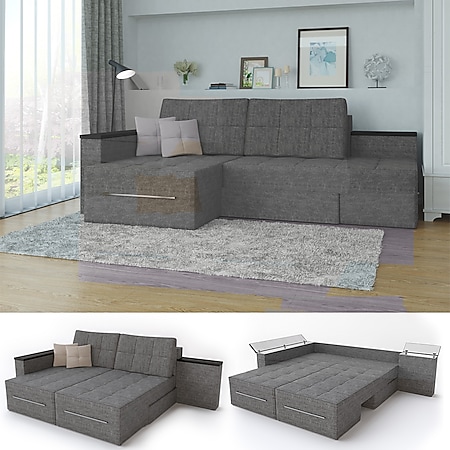 Ecksofa mit Schlaffunktion 240 x 160 cm Grau - Eckcouch Sofa Couch Schlafsofa Taschenfederkern 