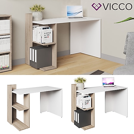 Vicco Schreibtisch Theo Schreibtisch Arbeitstisch Regal PC Tisch Weiß Sonoma / Weiß 