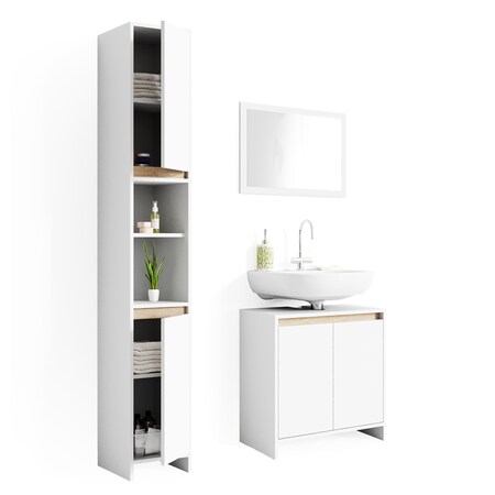 VICCO Badmöbel Set Hochschrank online Weiß bestellen Unterschrank Midi Spiegel bei EMMA Sonoma Marktkauf Eiche