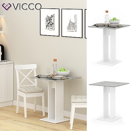VICCO Esstisch EWERT Küchentisch Esszimmer Tisch Säulentisch weiß beton 65x65 cm 