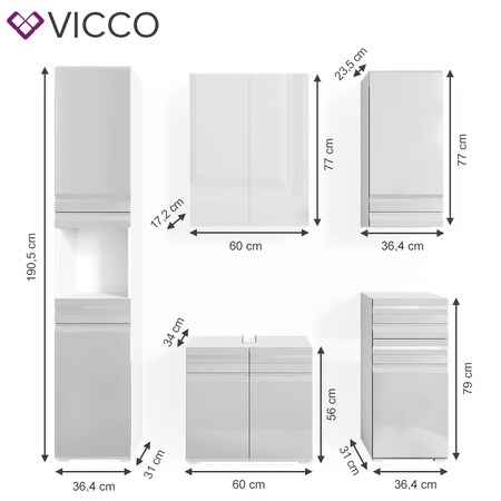 FREDDY Unterschrank hochglanz Marktkauf VICCO bestellen Badmöbelset Hoch Spiegelschrank Bad online bei weiß