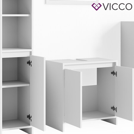 VICCO Badmöbel Set EMMA Weiß online Waschtischunterschrank bestellen Spiegel Hoch Midi - Marktkauf bei Schrank