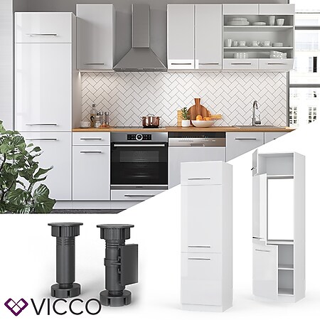 VICCO Kühlumbauschrank 60 cm Weiß Küchenzeile Unterschrank Fame 