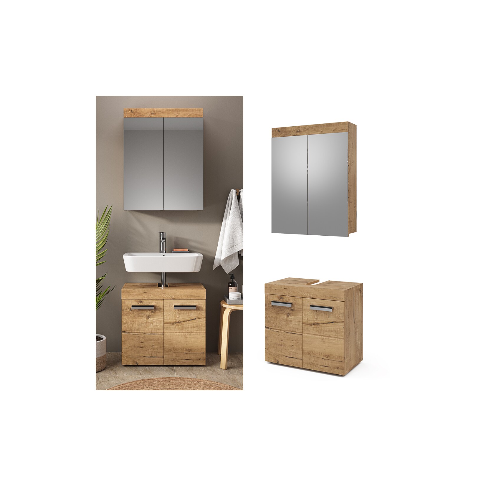 Vicco Badmöbel Set Badezimmermöbel Luna Spiegelschrank + Waschtischunterschrank
