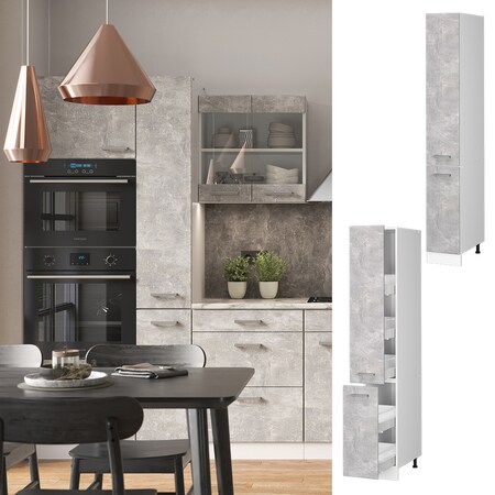 Vicco Apothekerhochschrank Küchenschrank Küchenzeile R-Line 30 cm Weiß  Beton bei Marktkauf online bestellen