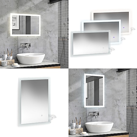 Vicco Badspiegel Wandspiegel LED-Spiegel Weiß 60x40 cm Badezimmer